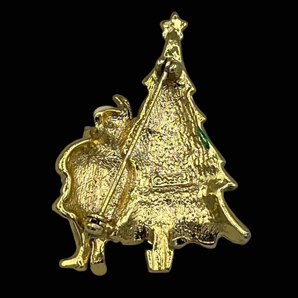 Vintage AJC Santa and Christmas Tree Enamel Pin Brooch Festive Holiday Gift 2" - Picture 6 of 8